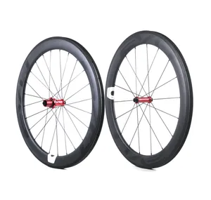 Customizable Logo EVO 60mm Carbon Road Bike Wheelset - 25mm Wide Clincher/Tubular, Straight Pull Hubs