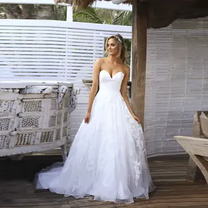 Cheap White Simple Wedding Dresses A-Line Appliques Sweetheart Open Back Gowns for Bridal Long Vestios De Novia Sexy