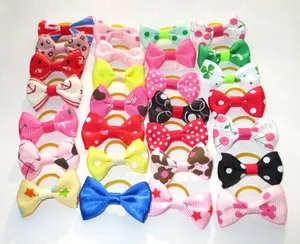 100pcs New Dog Hair Clips Small Bowknot Pet Grooming Products Mix Colors Varies Patterns Pet Hair Bows Dog Accessories