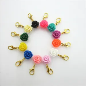 120pcs Mix 12 Colors rose flowers Charms Dangle Hanging Charms DIY Bracelet Necklace Jewelry Accessory Lobster Clasp floating Charms