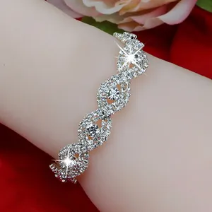 Elegant Deluxe Silver Rhinestone Crystal Bridal Bracelet Bangle Jewelry For Women Girl Christmas Gift 5 Colors