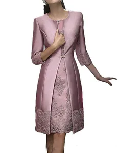Elegant Short Mother Dresses With Jacket Mother Of The Bride Dress Suit Gowns Formal Party Wear Wedding Guest Dresses 3 4 Long Sle201C