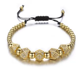 Geometric Faced Crystal Rivets Charms Bracelets For Women Men Copper Beaded Bracelets Male Accessories Pulseira Masculina