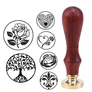 DIY Brass Head Rose Tree Wax Seal Stamp With Wood Handle Ancient Seal Retro Stamp Wedding Invitation Card Antique Stamp Gifts