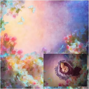 Oil Painting Flower Blossoms Newborn Photography Backdrop Vinyl Printed Butterflies Baby Shower Props Floral Photo Studio Background