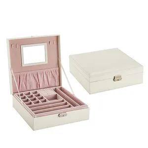 PU Leather Jewelry Box Organizer with Adjustable Compartments for Rings, Earrings, Bracelets