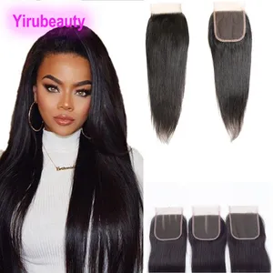 Peruvian Virgin Straight Hair Natural Color 4X4 Lace Closure Silky Straights Middle Three Free Part