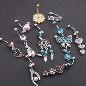Sexy Dangle Belly Bars Belly Button Rings Fashion Body Piercing Jewelry for women Stainless Steel Navel Rings