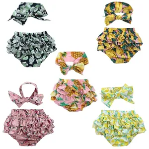 2pcs Infant Floral Baby Girls Clothes Flower Print Briefs + Headband Outfits Children Summer Beach Fashion Baby Clothing Set