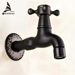 Bibcock Faucet Brass Retro Black Washing Machine Faucet Bathroom Mop Small Tap Cold Water Wall Mount Garden Faucet SY-067R