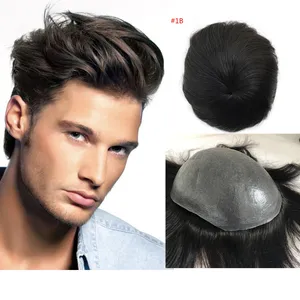 Full Pu Toupee For Men 5 color Super Thin Skin PU V Loop Human Hair Mens Toupee Replacement Systems Hairpiece Mens Wig
