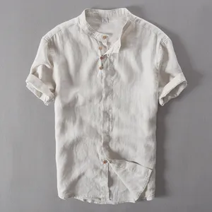 Men's Pure Linen Casual Short - Sleeved Shirt Chinese Collar 100% Linen Shirts Men Brand Fashion Mens Shirt Summer camisa social