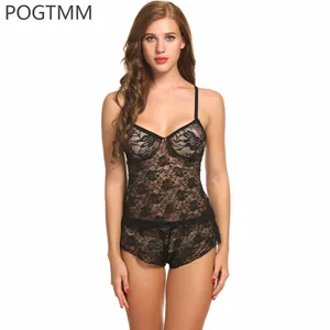 Sexy Lingerie Set Women Floral Lace Transparent Erotic Hot Sleep Wear Camis Top and Panties Pajamas Suit Nightwear Sex Sleepwear