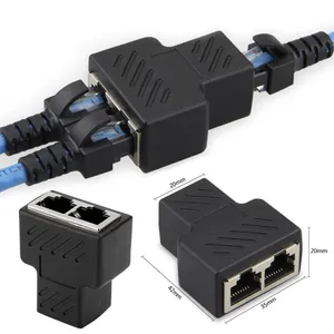1 To 2 LAN RJ45 Black Connector Network Cable Splitter Extender Plug Adapter