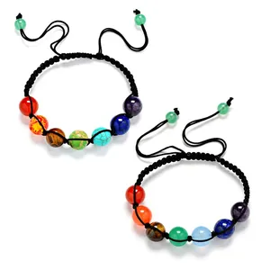 Trendy 2 Styles 7 Chakra Rainbow Stone Beads Bracelet Reiki Healing Balance Purple Beads Woven Stretch Yoga Bracelet Jewelry