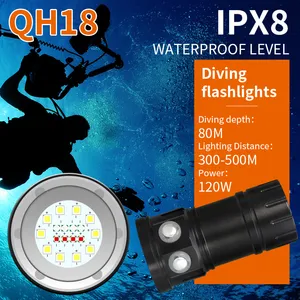 QH18 120W 28800LM Underwater 80M LED Diving Flashlight Torch Professional Diving Photo Photography Video Fill Light