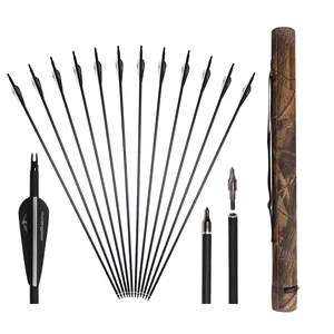 12 pcs Huntingdoor Carbon Arrows 31 inch Replacement Screw-in Field Points Arrows with 1 pc Camouflage Quiver