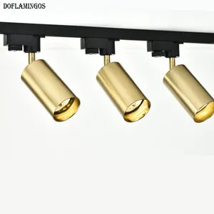 Nordic light luxury brass copper track spotlights LED ceiling lamp living room walls aisle bar GU10 85-265V Gold lamps