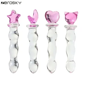 Zerosky Crystal Glass Dildo Penis Glass Beads Vaginal Anal Plug Stimulation Buttplug Dildo Vibrator Sex Toys for Woman Sex Shop D18111304