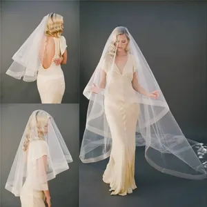 Cheap Ivory Blusher Wedding Veils Soft Tulle One Layer Long Cathedral White Bridal Veil With Comb