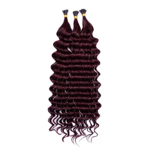ELIBESS HAIR - 99J# Color Deep Wave Hair 100s/lot I-Tip Non Remy Human Hair Extension 1.0g/Strand