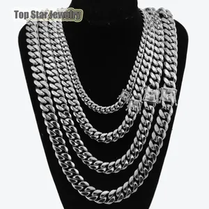 8mm 10mm 12mm 14mm 316L Stainless Steel Jewelry High Polish Miami Cuban Chain Necklace Men Punk Curb ChainDragon-Beard Clasp 24" 26" 28" 30"