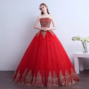 Fansmile 2017 Free Shipping Vintage Lace Red Wedding Dresses Long Train Plus Size Ball Gown Robe de Mariee Cheap
