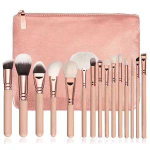 15pcs Pink Makeup Brushes Set Pincel Maquiagem Powder Eye Kabuki Brush Complete Kit Cosmetics Beauty Tools with Leather Case