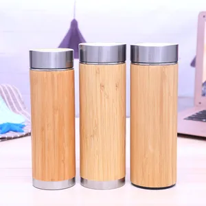 Bamboo Tumbler Stainless Steel Water Bottles Vacuum Insulated Coffee Travel Mug with Tea Infuser Strainer 16oz wooden bottle3635068