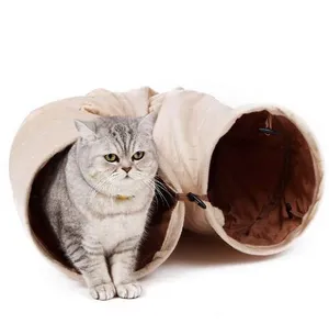PAWZRoad Pet Toys Big Long Cat Tunnel Pure Color Suede Material Balls with Funny Cat Toys 120cm Kitten Play 2 Holes Pet Supplies