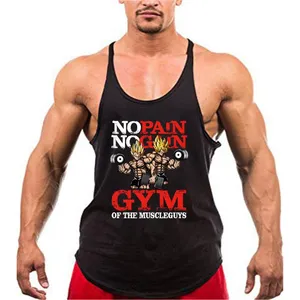 Bodybuilding Stringer Tank Tops Men Anime funny summer Tops No Pain No Gain vest Fitness clothing Cotton gym singlets