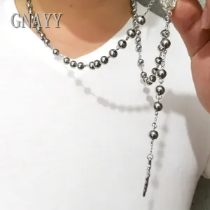 heavy huge silver stainless steel jesus cross pendant rosary necklace chain 30 inch 8mm ball for mens gifts