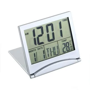 Folding desktop calendar electronic display date time clock desk countertop simple mini digital LCD thermometer calendar alarm clock