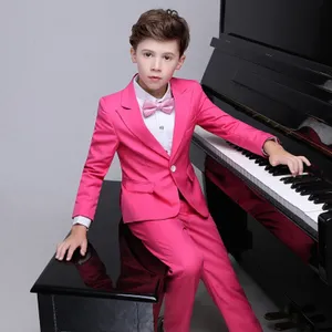 New Popular Hot Pink Boys Formal Occasion Tuxedos Peak Lapel Kids Wedding Tuxedos Child Party Holiday Blazer Suit (Jacket+Pants+Tie) 92