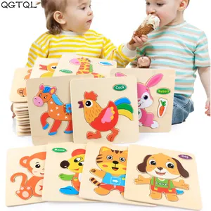 Wholesale Baby Toys Wooden 3d Puzzle Cartoon Animal Intelligence Kids Educational Brain Teaser Children Tangram Shapes Learning Jigsaw