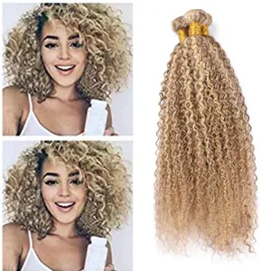 Light Brown with Blonde Piano Color Hair Bundles 8/613 Kinky Curly Hair Bundles Brown Highlight Blonde Brazilian Human Hair Weaves Mixed