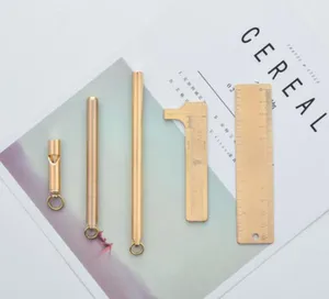 Creative Nordic design brass pen signature pen gel pen refill office collection simple ruler gift package