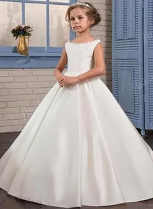 White Satin Flower Girl Dresses For Weddings A-Line Holy First Communion Dresses Princess Pageant Party Dresses