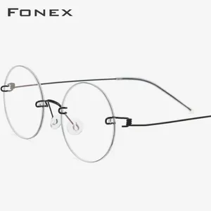 FONEX Titanium Alloy Eyeglasses Frame Men Prescription Screwless Myopia Optical Glasses Women Rimless Round Korean Eyewear 98620