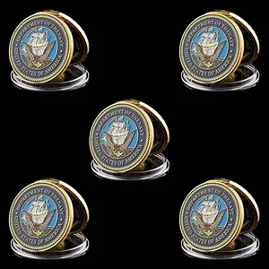 5pcs Military Challenge Coin Craft American Department Of Navy Army 1 oz Gold Plated Badge Metal Crafts W Capsule