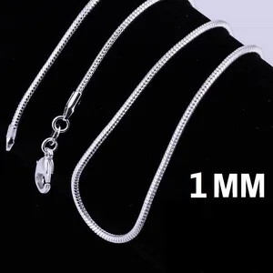 Copper Plated 925 Sterling Silver Snake Bone Chain Necklace Wide1mm Lobster Clasp Jewelry 16 18 20 22 24 26 28 30 Inches
