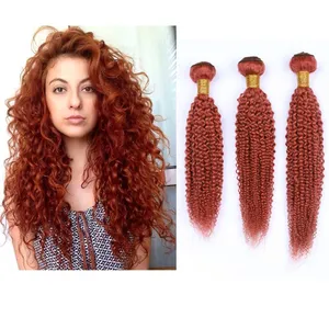 Orange Color Kinky Curly Human Hair Extensions Double Wefted Orange Hair Bundles 10-30 inch Color Hair Weaves For Woman