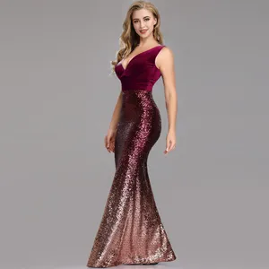 V Neck Sequins Mermaid Evening Dress 2020 Splicing Long Party Dresses Sexy Evening Gowns In Stock