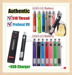 Authentic UGO-V II 2 510 Thread Vape Pen UGO V3 Variable Voltage Preheat EVOD Battery Kits With eGo Charger Micro USB Passthrough ecigs