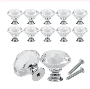 10Pcs set 30mm Diamond Shape Design Crystal Glass Knobs Cupboard Drawer Pull Kitchen Cabinet Door Wardrobe Handles Hardware