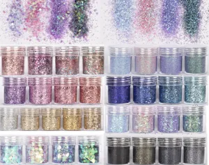 (10ml jar) 3D Nail Art Sequins Mixed Glitter Powders Sequin Powder For Nails Decoration Holographic Effect