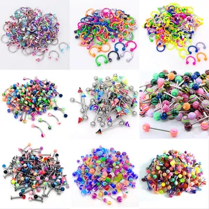 10PCS Set Color Mixing Fashion Body Piercing Jewelry Acrylic& Stainless Steel Eyebrow Bar Lip Nose Barbell Ring Navel Earring Gift