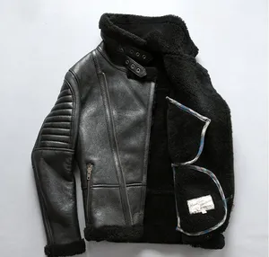 USA B3 AVIREXFLY Men leather jackets jackets Diagonal zipper Sheep shearing fur Flocking sheepskin genuine leather
