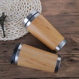 450ml Stainless Steel mug Reusable Bamboo Eco Travel Mug Coffee or Tea cup with lid Stainless Steel cup KKA6876