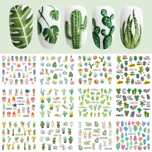 12 Designs Cactus Water Decals Nail Sticker Green Plant Leaf Watermark Flakes Slider Tattoo Nail Art Decoration LABN1261-1272